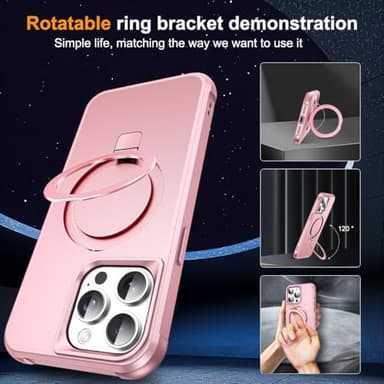 SKYLMW Compatible with iPhone 14 Pro Case with Invisible Magnetic O-Ring Stand Military-Grade Case for iPhone 14 Pro 6.1" [Compatible with Mag-Safe][Great Grip Feeling], Rose Gold - Image 4