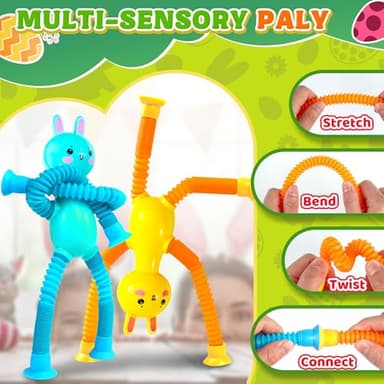 Bunny Rabbit Sensory Travel Toys 8Pcs Easter Basket Stuffer Gift for Toddlers Kid Boy Year Old Ages 3+, Airplane Activities Suction Autism Pop Tube Fidget Toys Autistic Items Valentine for Kids - Image 4