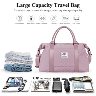 Travel Duffel Bag, Weekender Overnight Bags for Women, Carry On Personal Item Bag with Trolley Sleeve & Wet Pocket,Purple - Image 3
