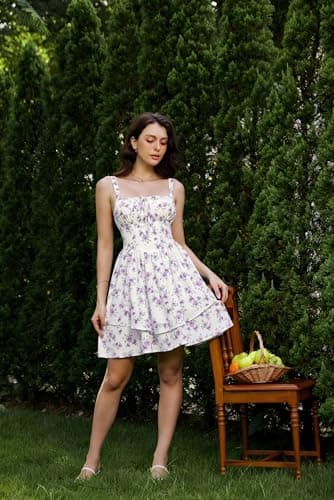 Scarlet Darkness Floral Mini Corset Dress for Women Teens Summer Vacation Short Dresses White Purple Floral L - Image 3