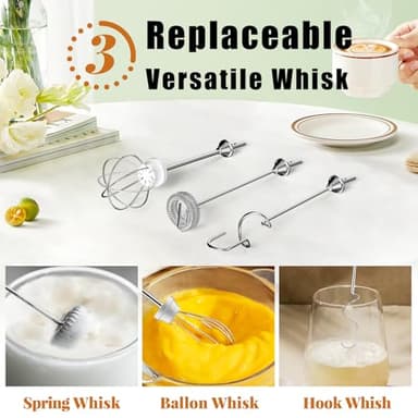 Nahida Black Milk Frother Wand for Coffee, Frother Handheld Rechargeable Electric Whisk Drink Mixer with 3 Heads 3 Speeds Coffee Frother Electric Stirrer For Latte, Cappuccino, Hot Chocolate - Image 5