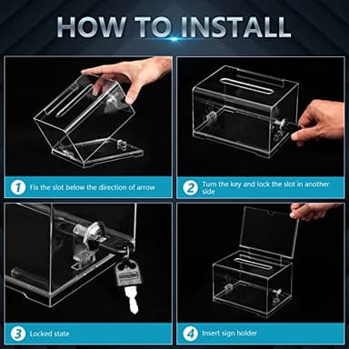 KYODOLED Clear Donation Box for Fundraising with Lock & Sign Holder, Multi-Use Voting and Raffle Box, Tip Jar, Secure Storage, Durable Plastic, 6.2'' x 4.6'' x 4.0'' - Image 6
