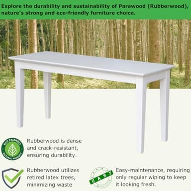 Shaker Style Solid Parawood Kitchen/Dining Bench, 39"W x 14"D x 18"H, Sturdy Seating for Entryway, Living Room, Family Room, or Breakfast Nook, Easy Assembly, Unfinished, Ready to Stain or Paint - Image 4