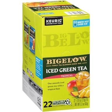 Bigelow Tea Tropical Iced Green Tea Keurig K-Cup Pods, Caffeinated Tea Keurig Tea Pods, 22 Count Box (Pack of 4), 88 Total K-Cup Pods - Image 1
