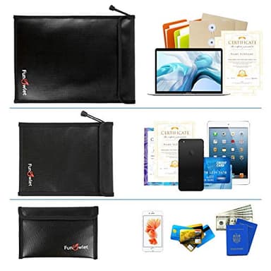 FunOwlet Fireproof Waterproof Document Bag, Fire and Water Resistant Safe Zipper Storage Organizer Pouch for A4/A5 Documents Holder, File, Cash, Jewelry, Passport, Tablet, Laptop, 3 Pack (Black) - Image 5