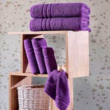 Hawmam Linen Purple 6 Piece Bath Towels Set for Bathroom Original Turkish Cotton Soft, Absorbent and Premium 2 Bath Towels, 2 Hand Towels, 2 Washcloths - Image 5