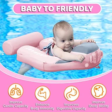 Mambobaby Baby Swim Float with Canopy & Tail Infant Pool Float Non-Inflatable Toddler Swim Float with Skin-Friendly Material for 3-24 Months Baby Boys Grils Elephant Pink - Image 7