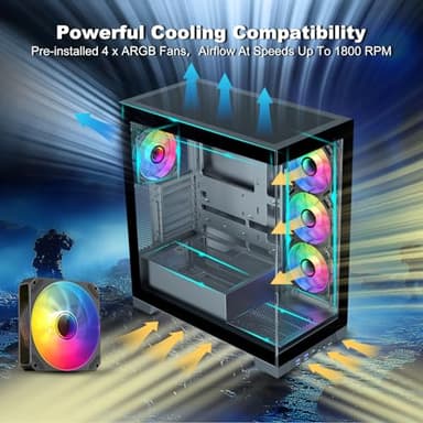 SAMA NEVIEW 4503 Mid Tower PC Case with Dual Tempered Glass Panels, 4×120mm ARGB Fans Pre-Installed, High Airflow ATX PC Case for Case PC Gaming, USB 3.0×2, Type-C Port, Supports Top 360mm AIO – Black - Image 9