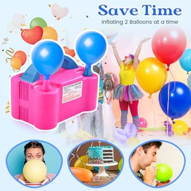 Voircoloria Balloon Pump Electric, Portable Automatic Dual Nozzle Inflator 110V 600W with Tying Tools for Birthday Gender Reveal Baby Shower Balloons Party Decorations(Rose Red) - Image 7