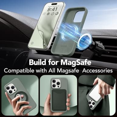 GONEZ Magnetic for iPhone 16 Pro Case, Compatible with MagSafe, [Screen Protector + Camera Lens Protector], Silicone Shockproof Anti-Scratch Protective Phone Case 6.3 inch, Calke Green - Image 4
