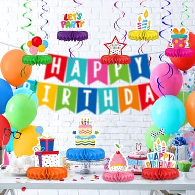 Happy Birthday Decorations Set - Colorful Themed Honeycomb Centerpiece, Table Decoration for Kids' Birthday Party Supplies - Image 4