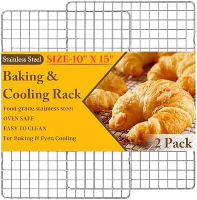 2PCS Cooling Racks for Cooking and Baking - 10" x 15"Heavy Duty Stainless Steel Wire Rack for Baking, Grilling, Roasting - Oven & Dishwasher Safe - Fits Jelly Roll Sheet Pan-Silver - Image 3