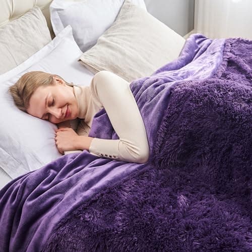 GONAAP Fuzzy Faux Fur Throw Blanket Queen Size Purple Super Soft Cozy Plush Fuzzy Shaggy Blanket for Couch Sofa Bed (Purple, Queen(90"x90")) - Image 1