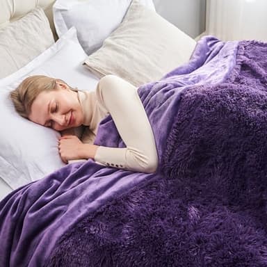 GONAAP Fuzzy Faux Fur Throw Blanket Queen Size Purple Super Soft Cozy Plush Fuzzy Shaggy Blanket for Couch Sofa Bed (Purple, Queen(90"x90")) - Image 1