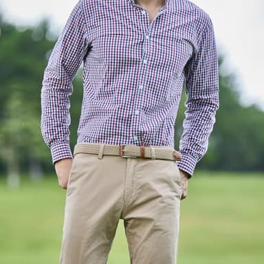 DENGFENGZHE Belt for Men, 1 3/8" Mens Gift Stretch Braided Web Belt Elastic for Casual Golf Jeans, 2 Pack (Black+Beige, 36" to 42" Waist Adjustable) - Image 2