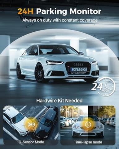 GKU 4K 3 Channel Dash Cam, 5.8GHz WiFi Built-in GPS, 4K+1080P+1080P Dash Cam Front and Rear Inside, 64GB Card Inserted, 24H Park Mode, Triple Car Camera 3 Inch Screen - Image 5