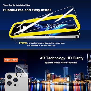 QHOHQ for iPhone 16 Pro Max Screen Protector with Camera Lens Protector, [Military Grade Shatterproof], Top 9H+ Tempered Glass, Full Edge Coverage, Ultra Durable, with Installation Tool [3+3 Pack] - Image 7