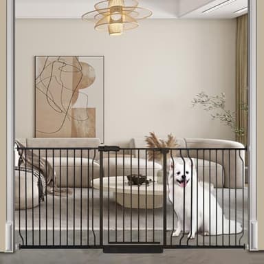 COSEND Extra Wide Baby Dog Gates for Doorways Tension Indoor Safety Gates Black Metal Large Pressure Mounted Pet Gate Walk Through Dog Gate for The House Stairs (Black, 76.38"-86.3"/194-219CM) - Image 1