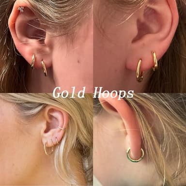 4 Pairs Small Gold Hoop Earrings Set for Women, 14k Gold Plated Cartilage Hoop Earring Hypoallergenic Small Hoop Earrings for 2nd 3rd Hole Huggie Hoop Earrings for Women Men Gifts (Gold-1.6mm) - Image 4