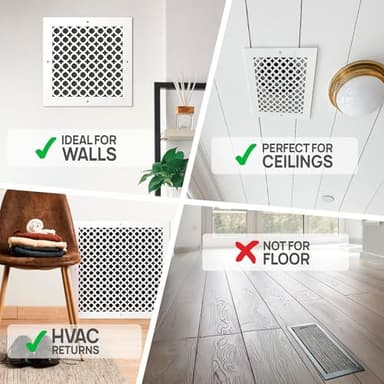 SABA Home Decor Air Vent Cover Grille - Acrylic Plexiglass 14 x 14 Duct Opening, 16 x 16 Overall White Finish Decorative Covers for Walls & Ceilings NOT for Floor USE, Venetian - Image 4