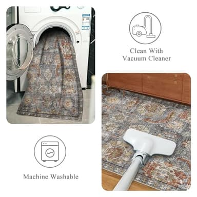 RUGSURE Washable Area Rugs - Perfect for Living Room, Bedroom, Kids Room, Nursery - Stain & Water Resistant Non-Slip, Pet & Child Friendly, Vintage Tribal Area Rugs (Turmeric and Grey, 8' x 10') - Image 4
