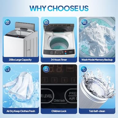 ROVSUN 25LBS Portable Washing Machine, Full-Automatic Electric Laundry Machine with Stainless Steel Drum, Compact Washer and Spin Dryer Combo with Drain Pump for Home, Apartment, Light Grey - Image 6