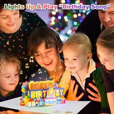 MZD8391 Birthday Cards Light 3D Pop Up Music, Blowable LED Candle Cake Gifts Greeting Cards for Women Men Kids Mom - Image 2