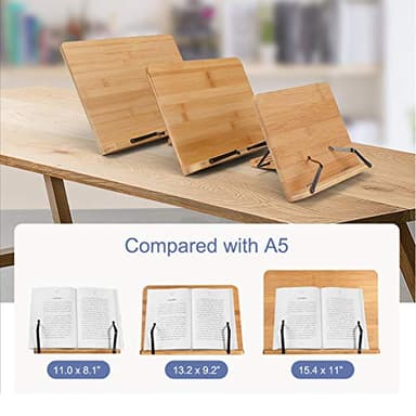 wishacc Bamboo Book Stand Cookbook Holder with 5 Adjustable Height 13.2 x 9.2 - Image 4