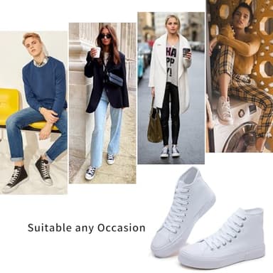 hash bubbie High Top Sneakers for Women Classic High Tops Canvas Shoes Lace up Women's Fashion Sneaker(White Mono,US9W/US7M) - Image 4