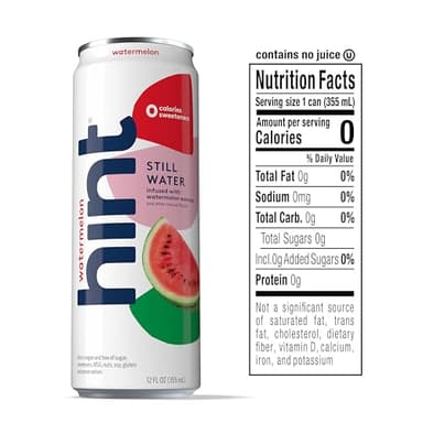 Hint Watermelon Canned Flavored Water, Pure Still Water Infused with Watermelon Essence, 12 oz Slim Cans, Zero Sugar, Calories, Sweeteners, Preservatives, or Artificial Flavors (Pack of 12) - Image 2