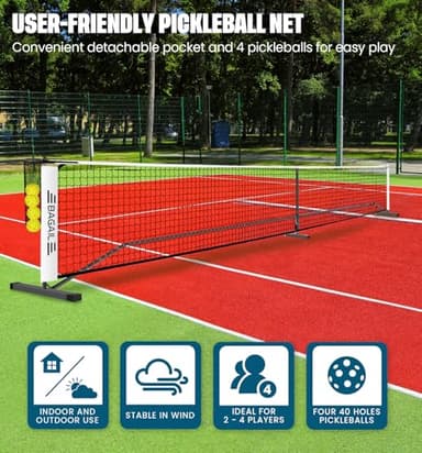 BAGAIL Portable Pickleball Net Set, 22 FT Regulation Size Pickle Ball Net with Ball Collector, Carry Bag, Easy Setup for Outdoor Indoor Driveway - White - Image 3