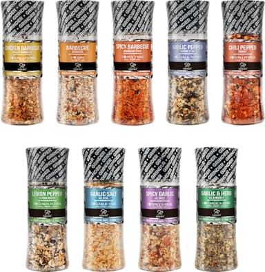 Soeos Spice Seasoning Set of 9 with Integrated Grinders, Individual Spice Grinder, Pure and Fresh Perfect for BBQ Seasoning Gift Set, Grilling Spice, Pepper Grinder,colorful - Image 1