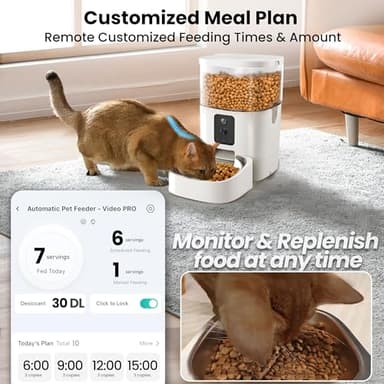 Automatic Cat Feeder with Dual Cameras, 2K HD Video with Night Vision, 5G WiFi Timed Pet Food Dispenser for Cat & Small Dog, 2-Way Audio, Easy APP Control, AI Pet Capture & Remain Food Record - Image 4