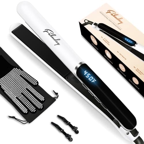 Fabuday Hair Straightener Flat Iron for Women - Fast Heat Up, Dual Voltage, LED Display, 12 Adjustabel Temp, Auto Shut Off Straightening Iron, Flat Irons for All Type Hair, 1'' Ceramic Plates - Image 1