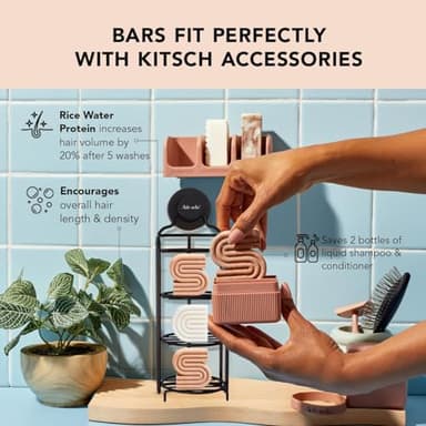 Kitsch Rice Water Protein Solid Shampoo and Conditioner Set for Hair Growth – Strengthening Hair Care Duo w/Rice Protein & Vitamins for Damage Repair – Paraben, Sulfate & Silicone Free, Made in USA - Image 4