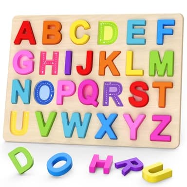Zeoddler Alphabet Puzzles, Wooden Puzzles for Toddlers, ABC Shape Puzzles for Kids, Preschool Learning Activities, Gift for Girls Boys - Image 1