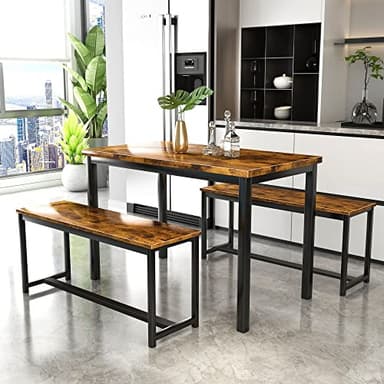 AWQM Dining Room Table Set, Kitchen Table Set with 2 Benches, Ideal for Home, Kitchen and Dining Room, Breakfast Table of 43.3x23.6x28.5 inches, Benches of 38.5x11.8x17.5 inches, Rustic Brown - Image 5
