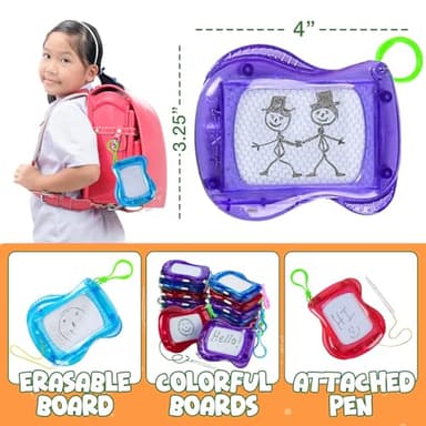 Bedwina Mini Magnetic Drawing Board for Kids - (Pack of 12) Backpack Keychain Clip Drawing Boards, Erasable Doodle Sketch Writing Pad Boys & Girls, Birthday Kids Party Favors - Image 2