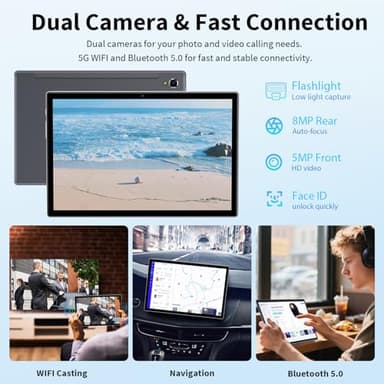 Android 14 Tablet with Keyboard - 10 inch Tablet, 12GB RAM, 128GB ROM (1TB Expand), 5G/2.4G WiFi, 8000mAh, BT 5.0, GMS Certified, with Mouse, Case, Stylus, Support Split screen, Face ID(Black Case) - Image 6