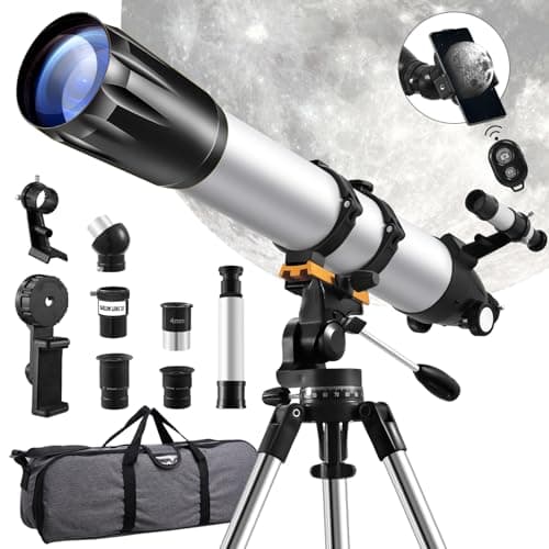 Telescope,90mm Aperture 900mm Professional Refractor Telescope,Magnification 450X High Powered Telescope,Telescopes for Adults & Kids with Remote Control,Tripod,Phone Adapter,Carrying Bag - Image 1