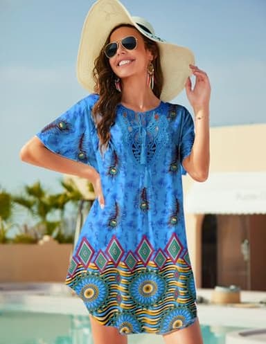 Ekouaer Swimsuit Cover Ups for Women Lace Crochet V-Neck Bikini Beach Coverups Dress for Swimwear Bathing Suit - Image 3