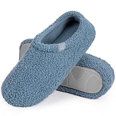 HomeTop Women's Fuzzy Curly Fur Memory Foam Loafer Slippers Bedroom House Shoes with Polar Fleece Lining (9-10, Cerulean) - Image 1