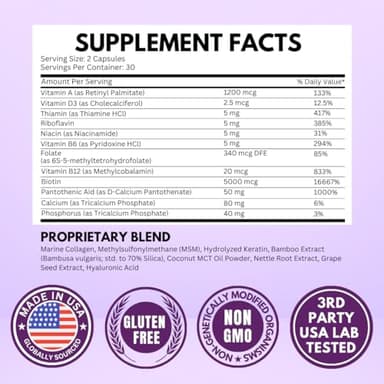 VITBOOST Biotin with Hyaluronic Acid, Collagen and Keratin – 25000 mcg Hair Growth Vitamins for Men and Women – Nails and Skin, USA Made - Third Party Tested, B1, B2, B3, B6, B7 Complex - 60 Capsules - Image 6