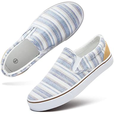 Women's Slip on Shoes Low Top Canvas Sneakers Loafers Non Slip Fashion Casual Low Cut Shoes(Light Blue Stripes.US8.5)… - Image 1