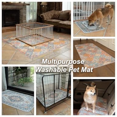 nunubaby Washable Pee Pads for Dogs, Stylish, Non-Slip and Leak-Proof Pee Mat. ultra-absorbent Reusable potty pad for Crates and Floors.(Cream/Multi, 18" x24" ) - Image 6