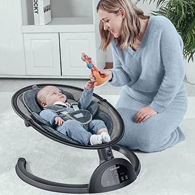 BabyBond Baby Swings for Infants, Bluetooth Infant Swing with Music Speaker, 3 Seat Positions, 5 Point Harness Belt, 5 Speeds and Remote Control - Portable Baby Swing for Indoor and Outdoor (Black - Image 5