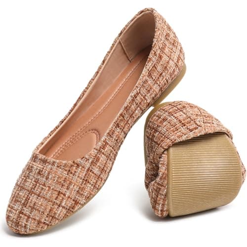 HEAWISH Women’s Round Toe Flats Shoes Ballet Flats Dressy Comfortable Flats for Women(Tan, US6) - Image 1