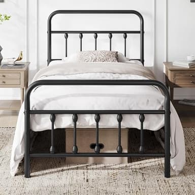 Yaheetech Classic Metal Platform Bed Frame Mattress Foundation with Victorian Style Iron-Art Headboard/Footboard/Under Bed Storage/No Box Spring Needed/Twin Size Black - Image 1