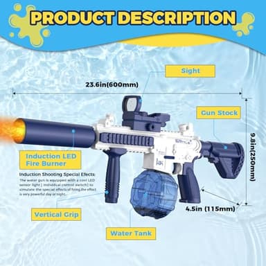 Electric Water Gun,Water Gun With Muzzle Light,Automatic Squirt Gun Long Range Blaster Up To 32 FT,Outdoor Party Shooting Game Toy With 2 Water Tanks & 2 Batteries,Ideal Summer Gift for Kids & Adults. - Image 2