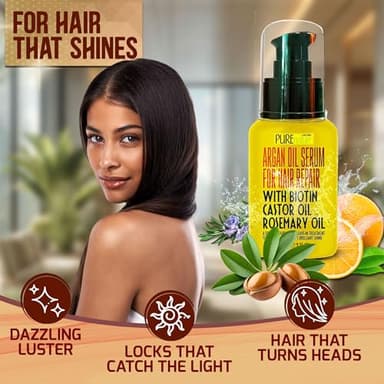Moroccan Argan Oil Hair Serum - Rescue Frizzy and Damaged Locks - With Heat Protectant and Straightening Properties - Hydrating Anti Frizz Products For Curly and Straight Hair with Split Ends - Image 4